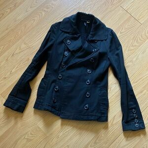 H&M Black Tailored Pea Coat with Structured Collar